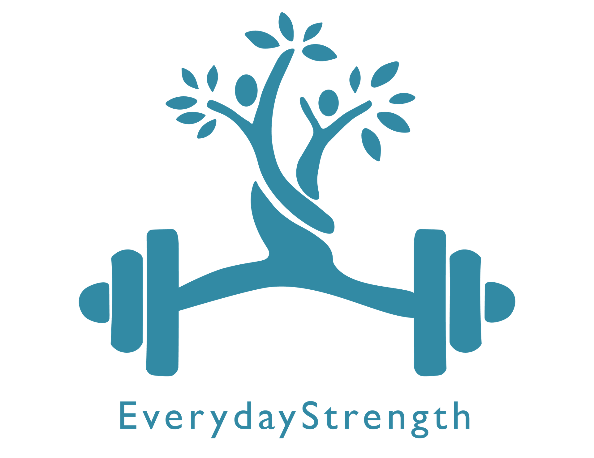 Blue logo of a tree growing from a dumbbell with the word “EverydayStrength” underneath