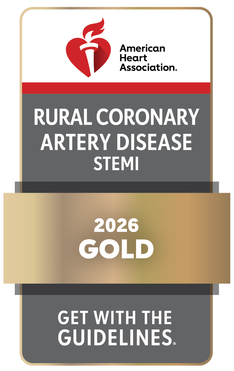 American Heart Association Get With The Guidelines 2024 Bronze Award for Rural Stroke care; a red, white, and bronze badge.