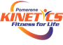 Pomerene KINETICS C5 fitness logo featuring a stylized figure inside an orange and purple arc; text says 