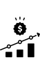 Black chart bars and an upward trend line with a dollar sign icon above, symbolizing financial growth.