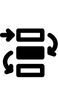 Black and white icon of two stacked rectangles with arrows pointing left, up, and right