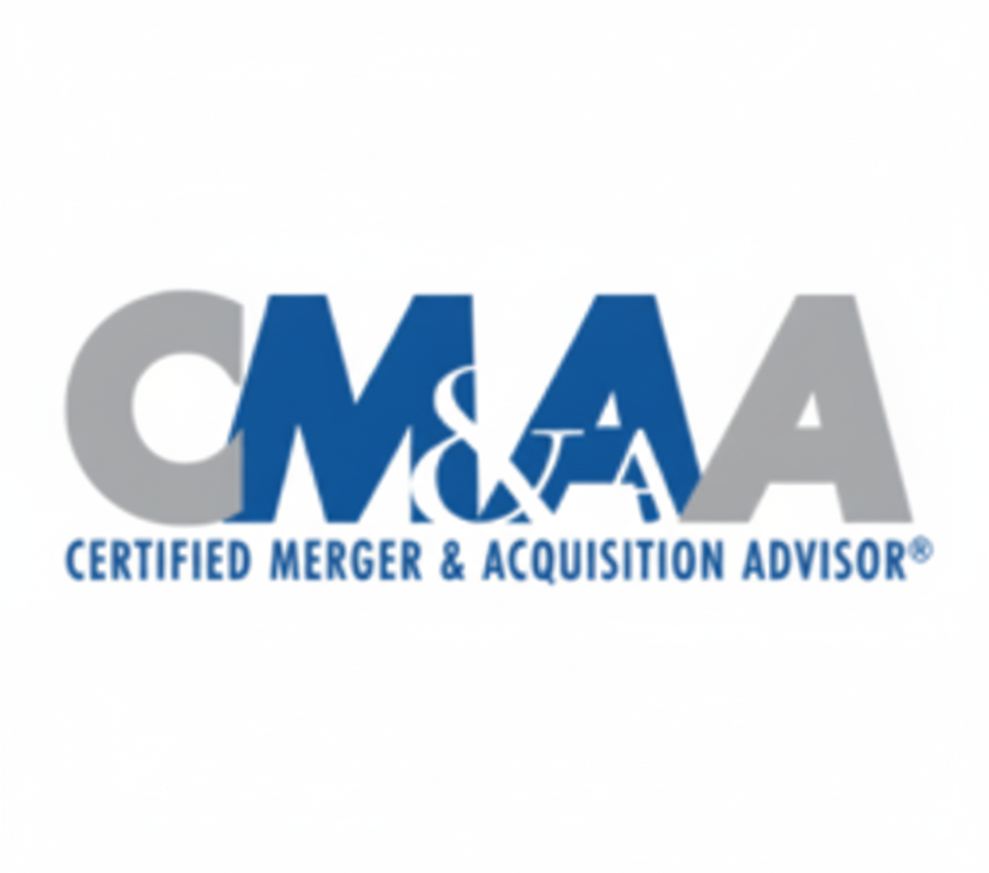 Certified Merger & Acquisition Advisor logo in blue and gray text with a white background