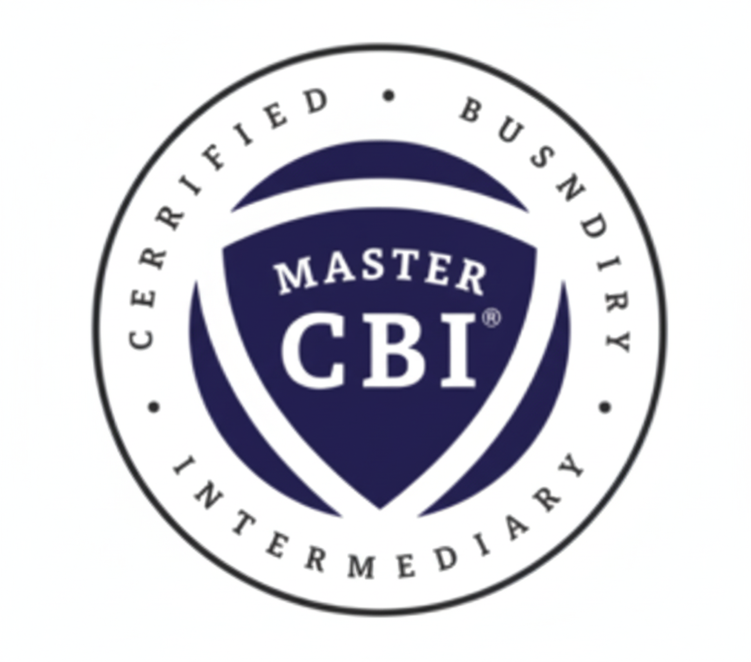 Master CBI certified intermediary logo in navy and white circular seal