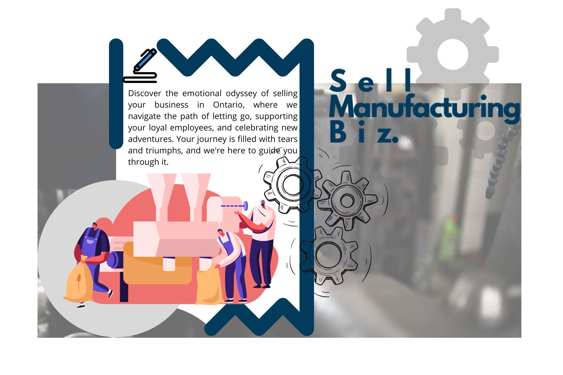 sell manufacturing biz shows people working in a factory in Ontario, Canada