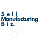 Sell Manufacturing Biz. logo in dark blue on white background with faint gear icons