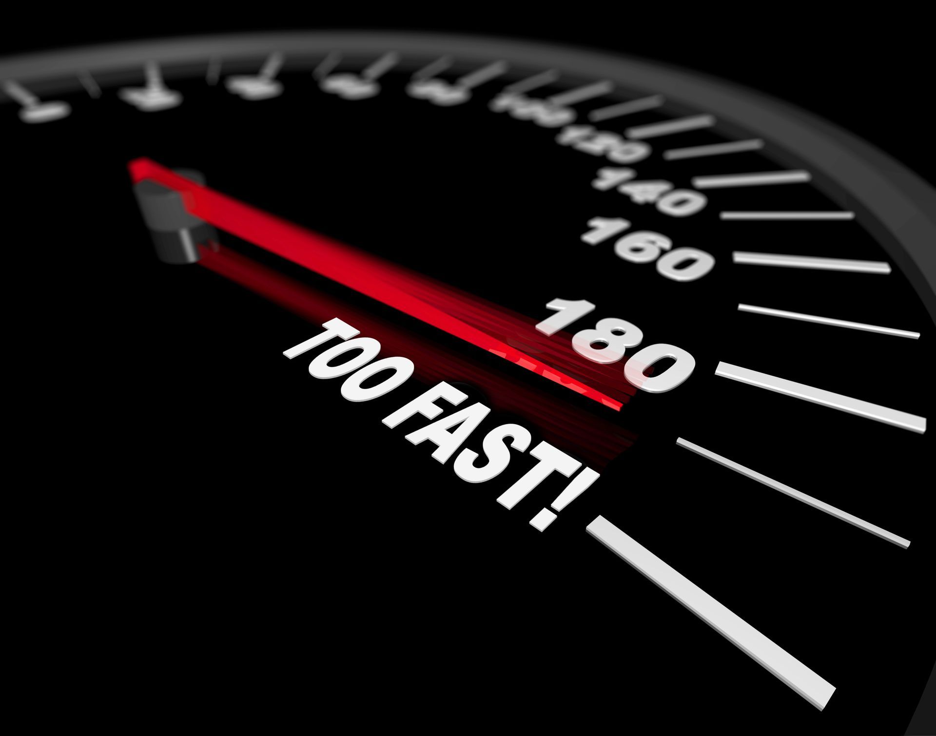 Speedometer needle near 190 with “TOO FAST!” warning text
