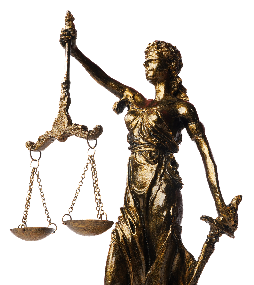 Statue of Lady Justice holding scales and a sword, wearing a blindfold. Statue of Lady Justice holding scales and a sword, wearing a blindfold.