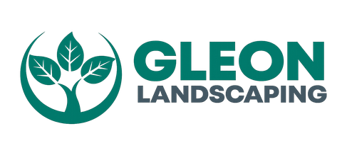 GLEON Landscaping logo with green circular tree icon and bold teal text