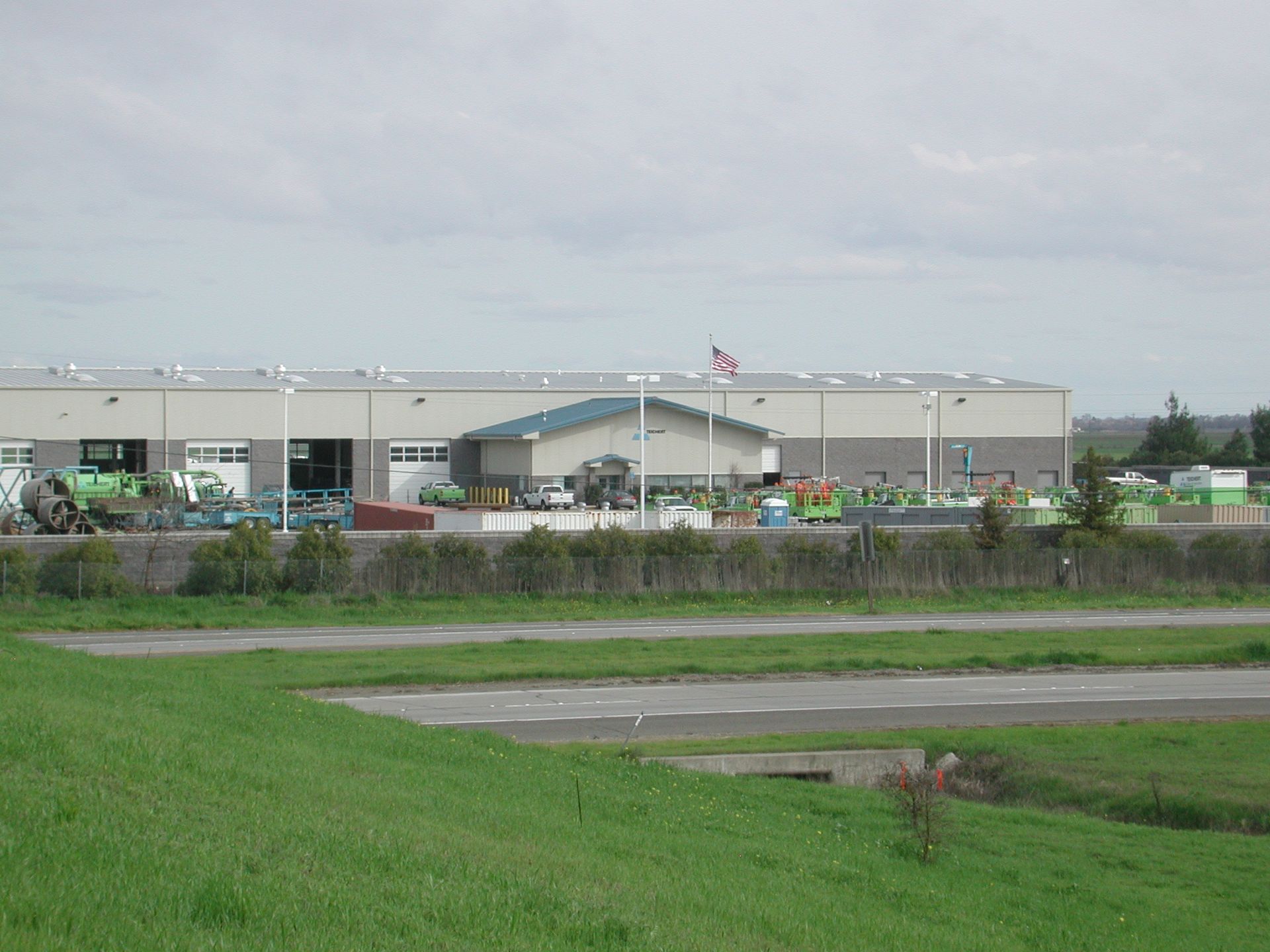a large building with a flag on top of it