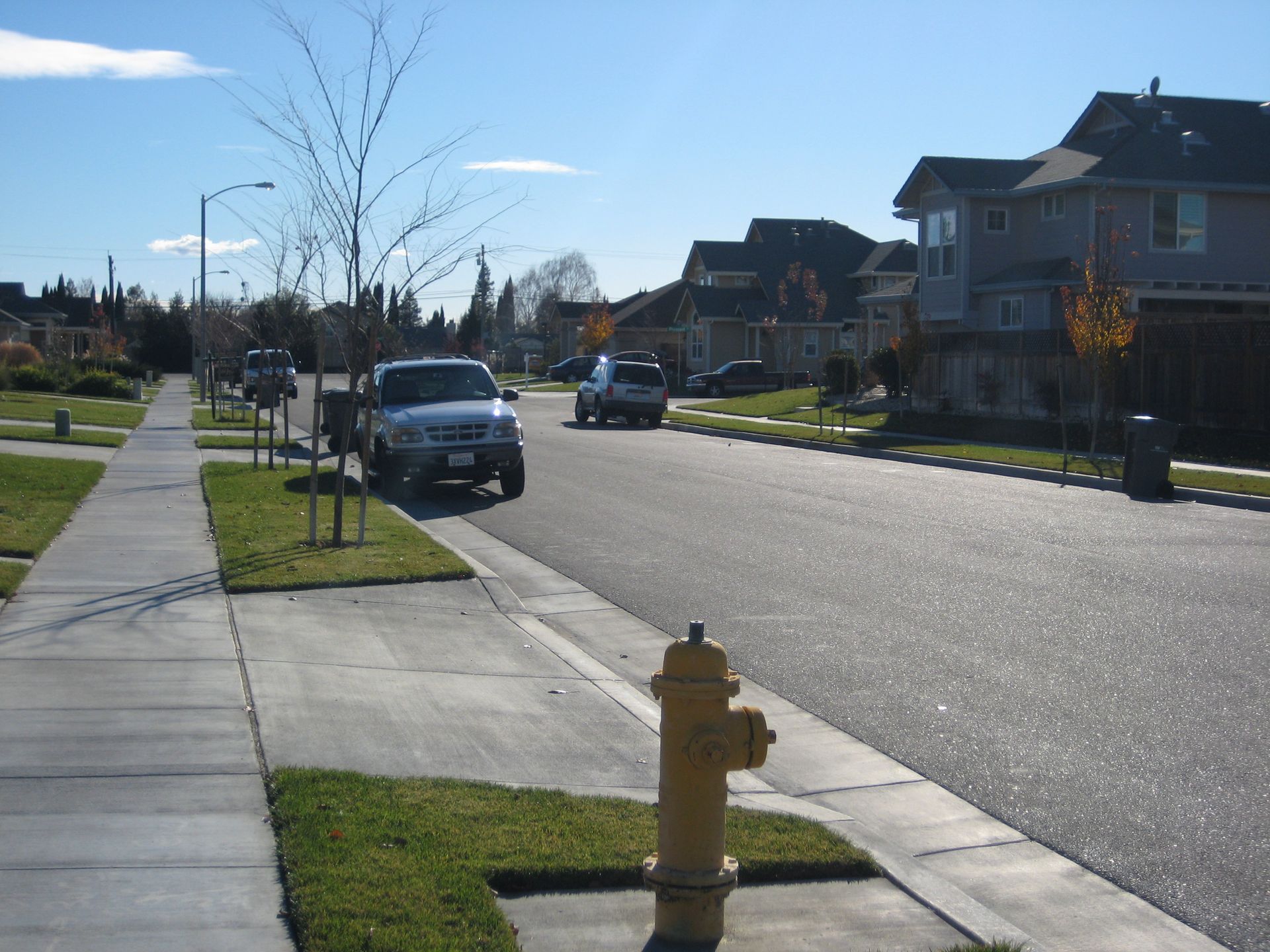 a fire hydrant in the middle of a residential street
