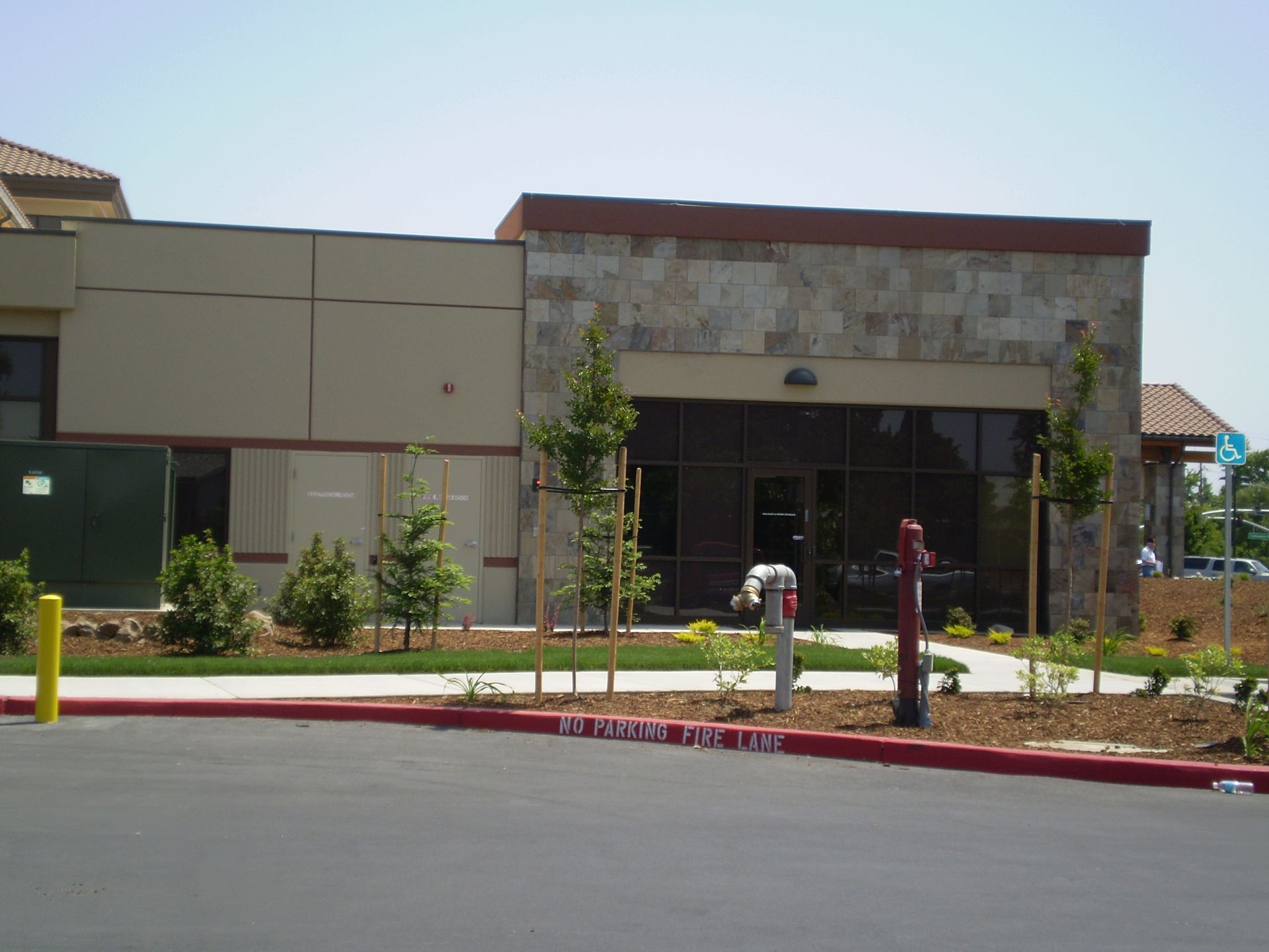 a large building with a fire hydrant in front of it
