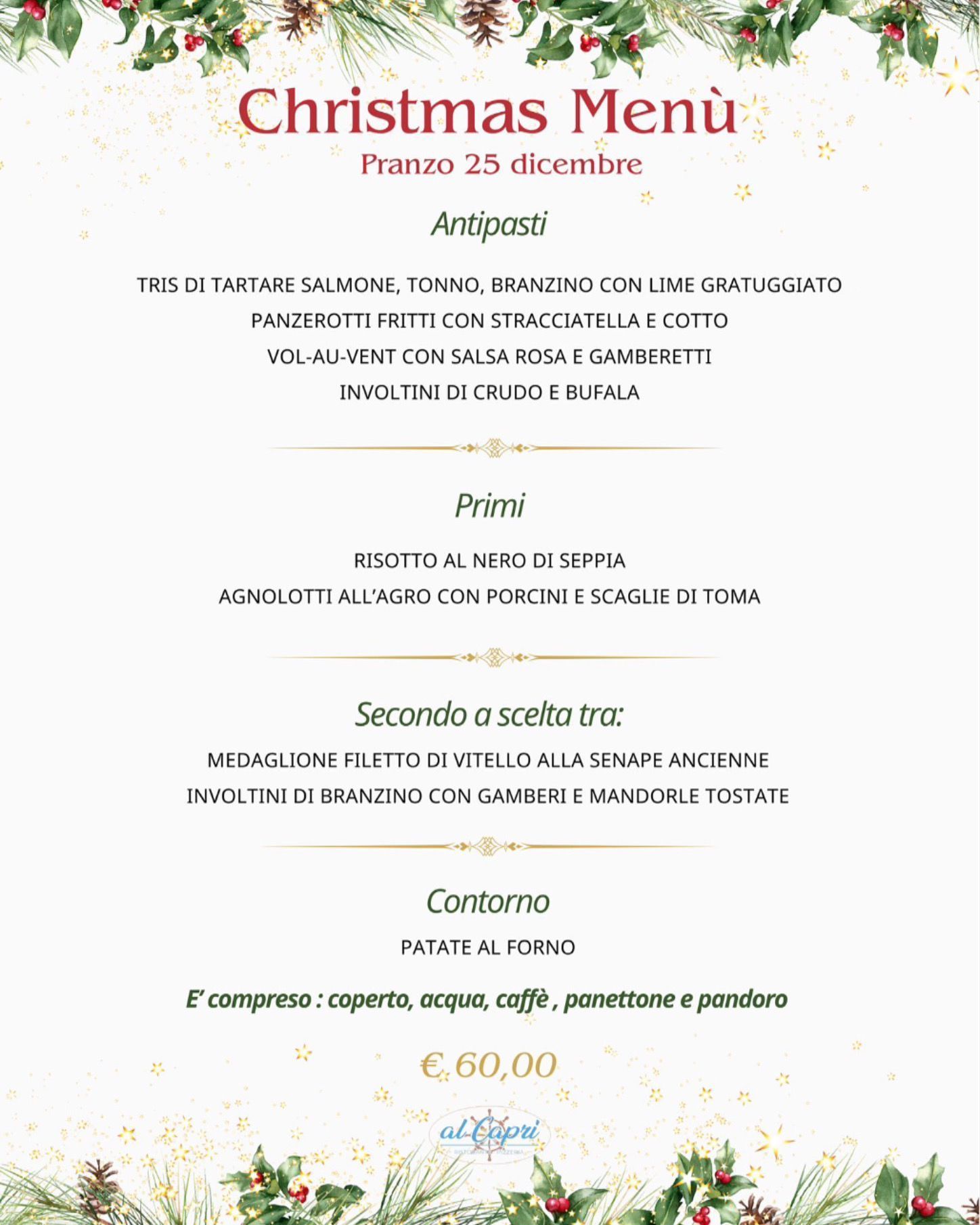 Menù Natale Ristorante Al Capri
