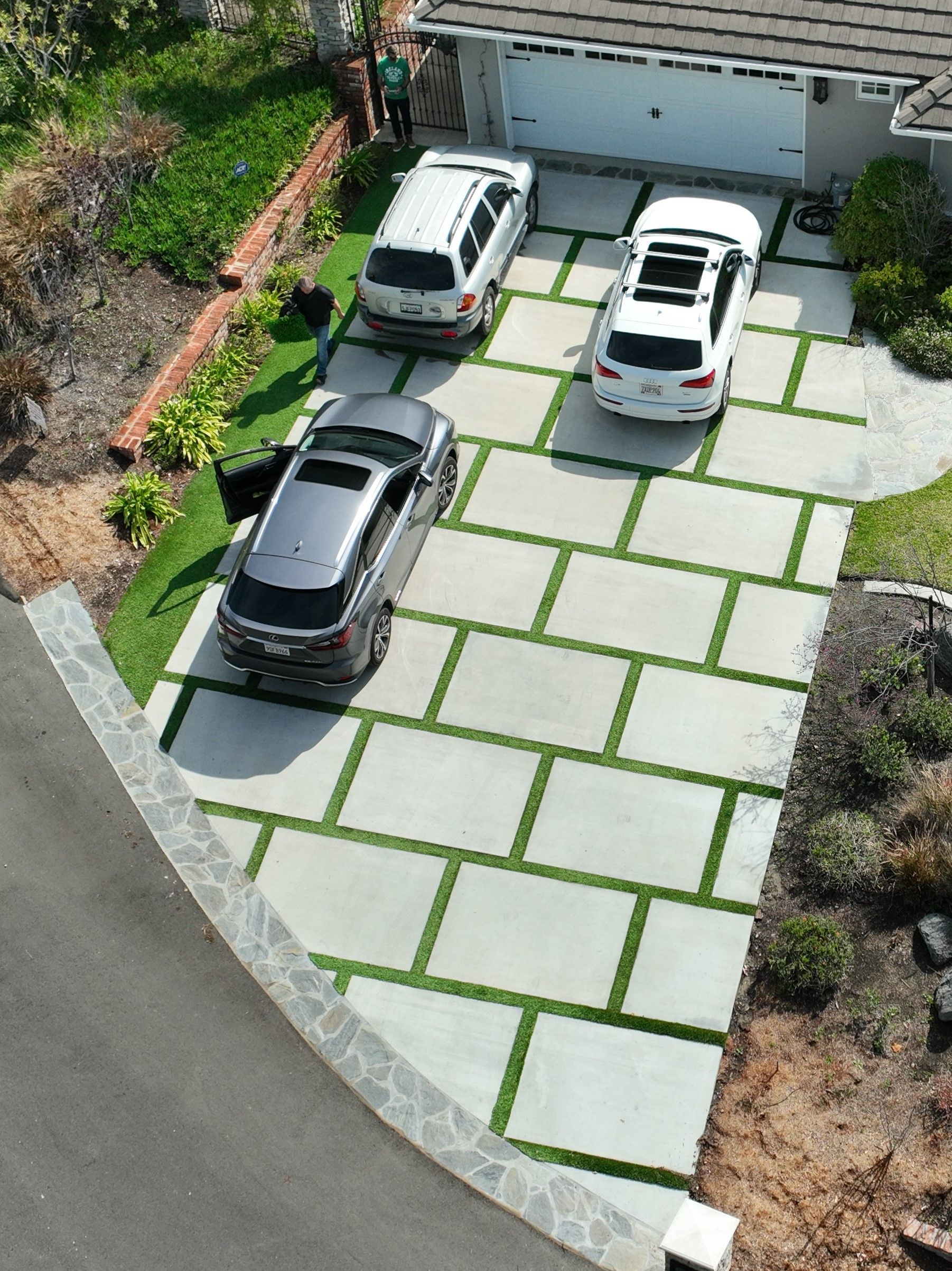aerial view of Anaheim artificial turf driveway