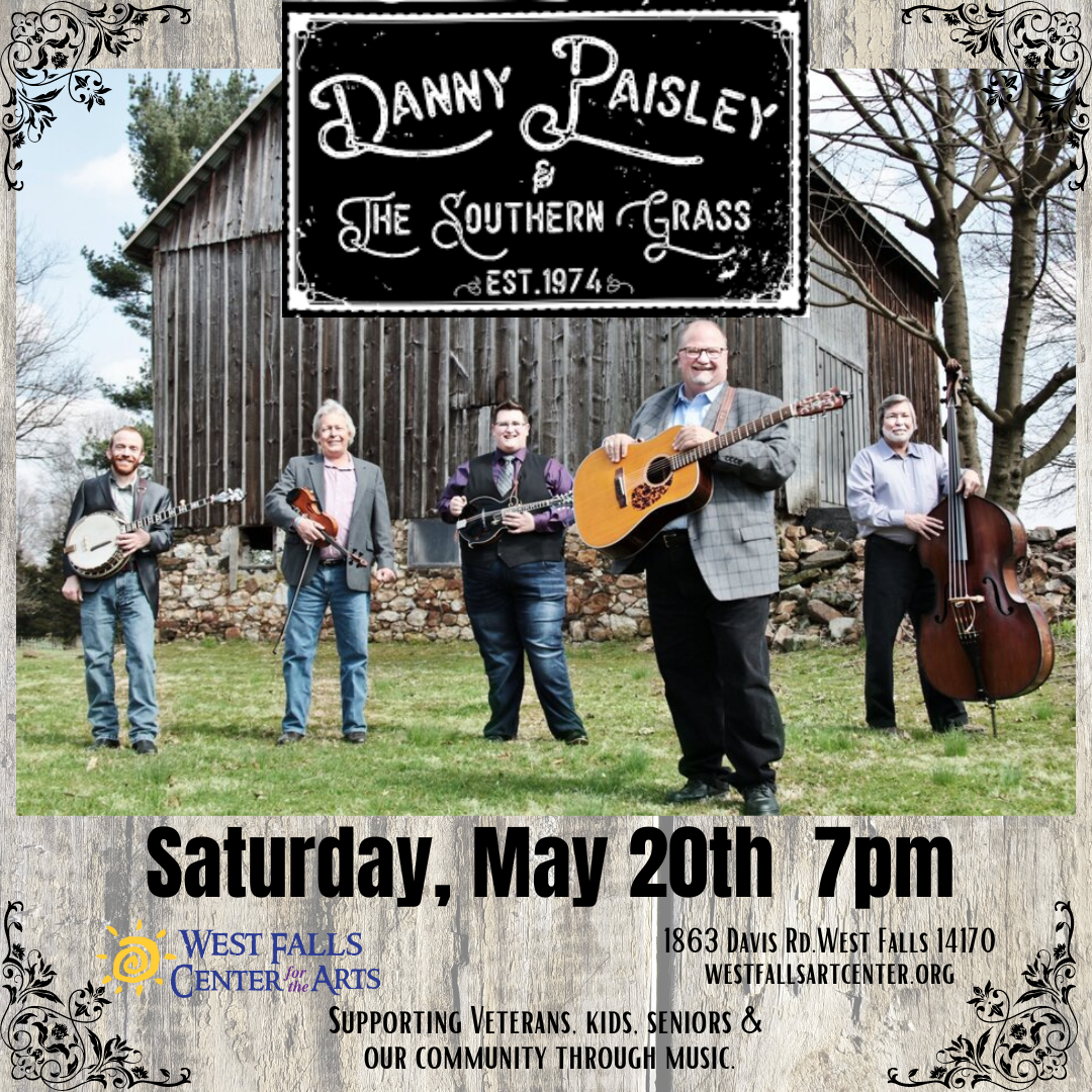 Band Danny Paisley & The Southern Grass performing, outdoors, with barn background. 