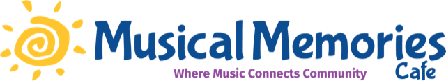 Logo for Musical Memories Cafe with sun graphic and tagline.