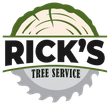 RICK&rsquo;S Tree Service logo with green tree canopy and gray saw blade background