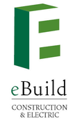 A green and white logo for e build construction and electric