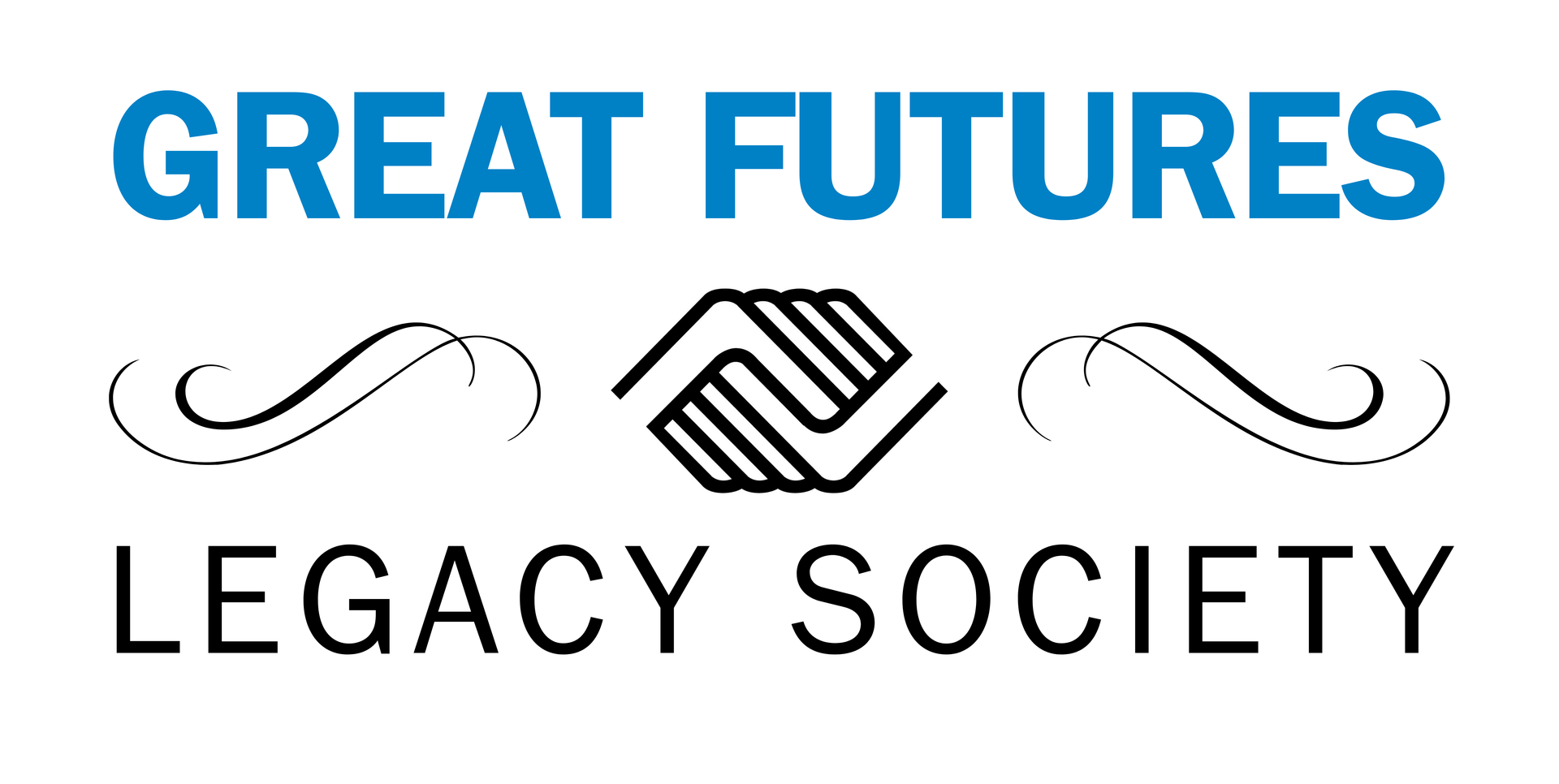 Great Futures Legacy Giving Society logo with gold hand, green dollar sign sprout, and gold text on white background