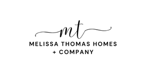 Melissa Thomas Homes + Company logo with stylized “mt” in black