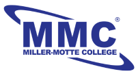 Miller-Motte College logo in blue with stylized oval swooshes on a white background