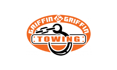 Griffin & Griffin Towing logo in orange, black, and white with a tow truck icon