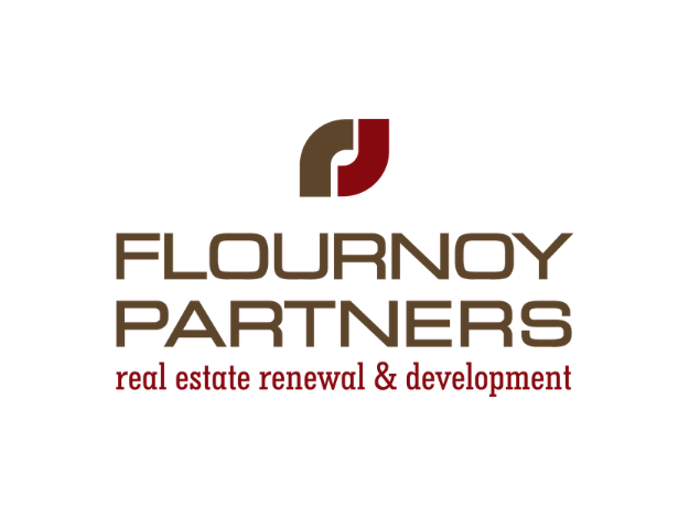 Flournoy Partners logo with brown and red abstract mark and “real estate renewal & development” tagline