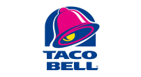 Taco Bell logo with a pink bell above blue “TACO BELL” text