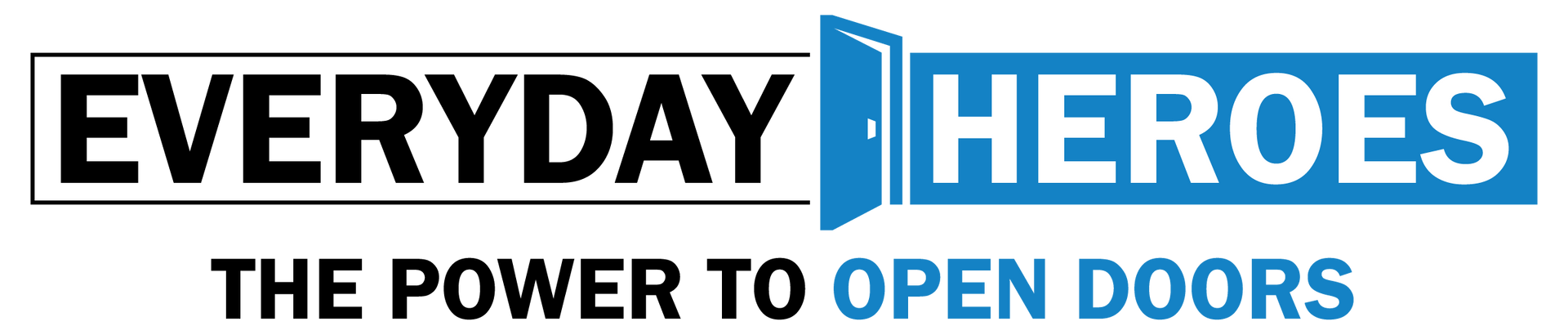 Everyday Heroes logo with blue banner and tagline “The Power to Open Doors”