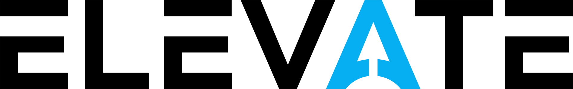 ELEVATE logo with black letters and a blue upward arrow in the center