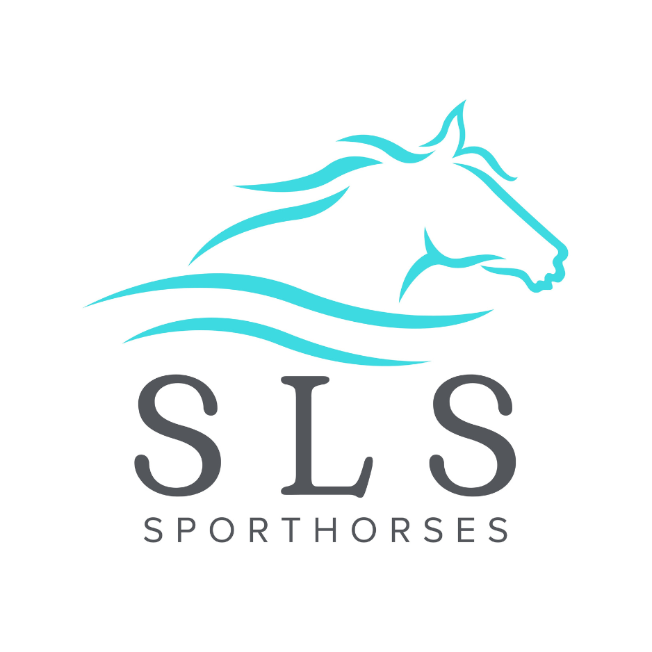 SLS Sporthorses logo with a teal horse outline and gray text on a white background