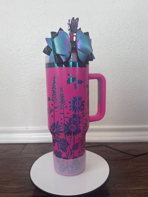 40 oz Hot Pink Rainbow Flower Tumbler