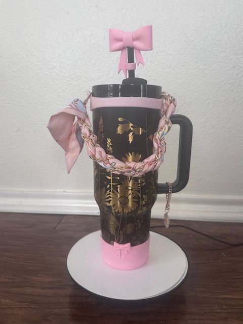 40 oz Black & Gold Flower themed Tumbler