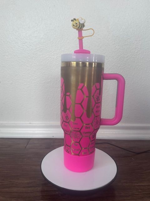 40 oz Pink & Gold Bee Hive Themed Tumbler