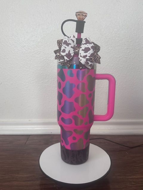 40 oz Pink & Rainbow Cow Themed Tumbler