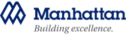 Manhattan logo with a blue abstract design and the words "Manhattan, Building excellence."