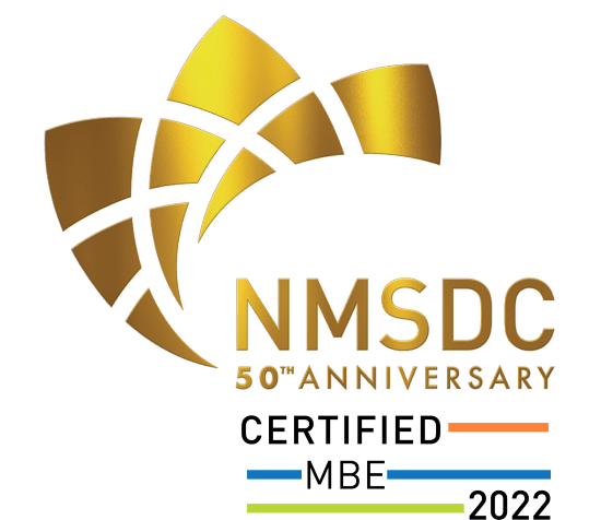 NMSDC 50th Anniversary logo, gold floral design.