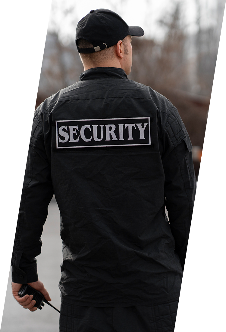 Security guard in black uniform with