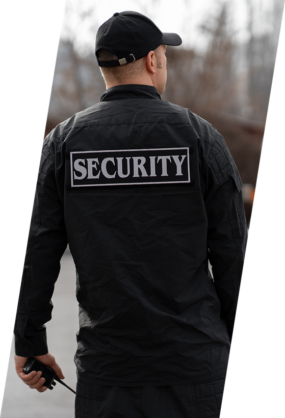 Security guard in black uniform with 