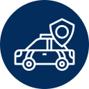 White car with shield icon in a blue circle, suggesting vehicle protection or insurance.