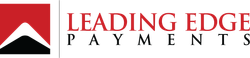Logo for Leading Edge Payments, with a red and black geometric design and text.