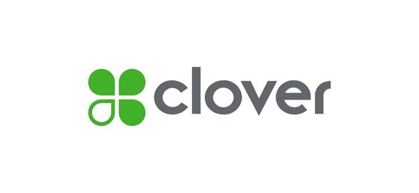 Clover logo: Green four-leaf clover icon next to the word