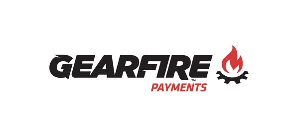 Gearfire Payments logo: black text with red flame icon on white background.