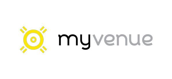 Yellow sun-like logo with black