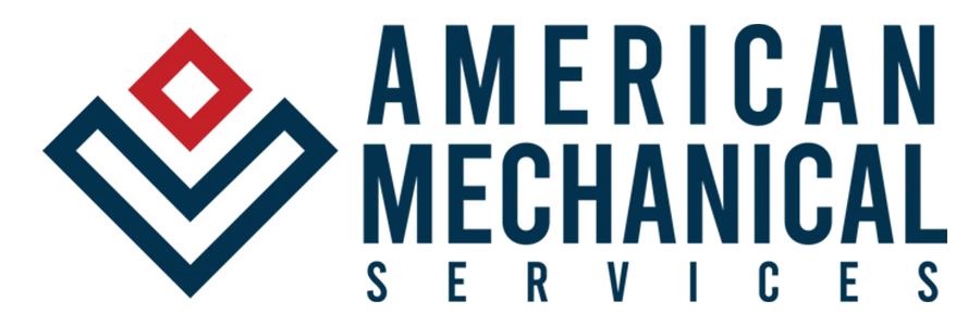 Logo of American Mechanical Services, dark blue and red diamond design to the left of the company name in dark blue.