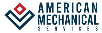 Logo of American Mechanical Services, dark blue and red diamond design to the left of the company name in dark blue.