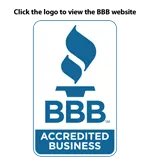 Better Business Bureau (BBB) Accredited Business logo with a blue flame icon and text.
