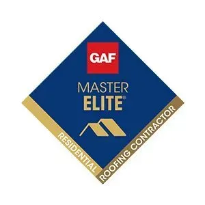 A diamond-shaped logo with a blue background, red GAF box, and gold text reading