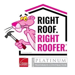 Pink Panther holding a hammer with text: