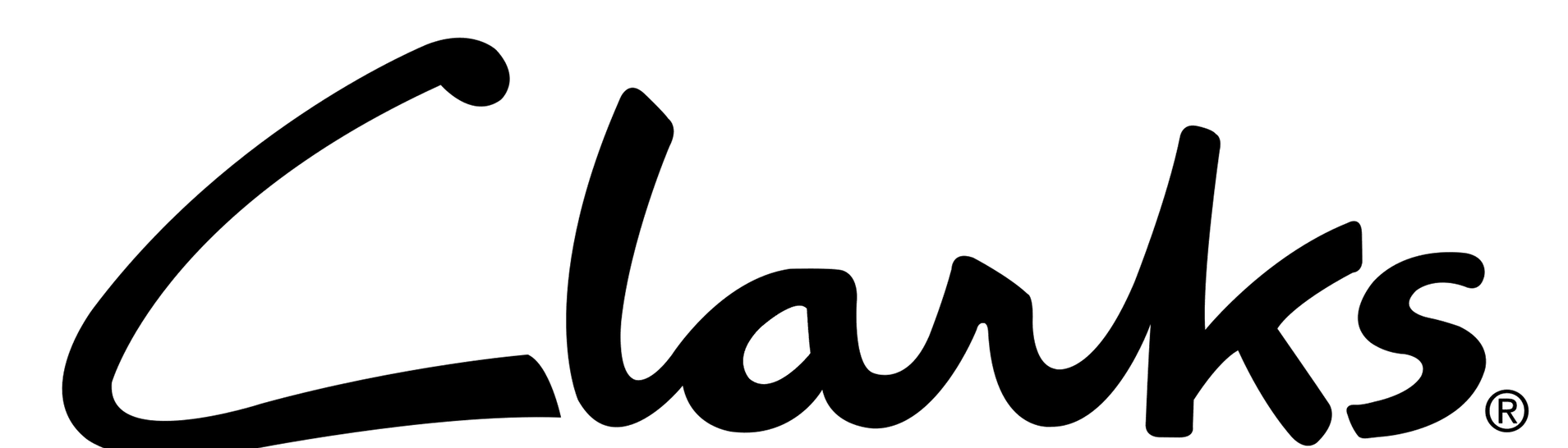 Clarks logo in black, a cursive-style text.