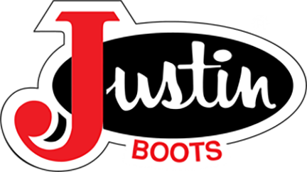 Justin Boots logo with a red 